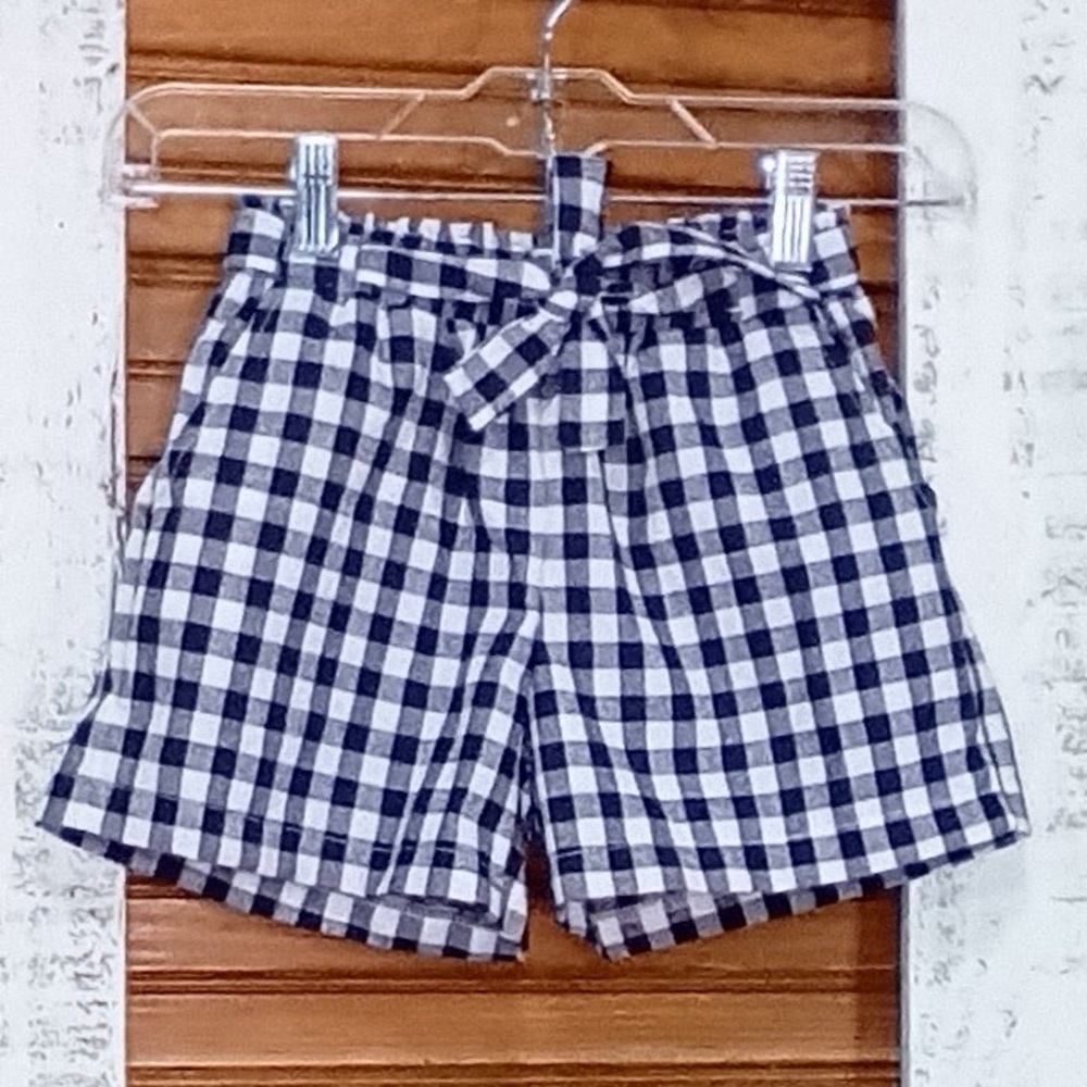Girls Navy Plaid Shorts with Tie Waist